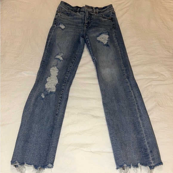 Express Distressed High Rise Cropped Flare - Picture 2 of 7